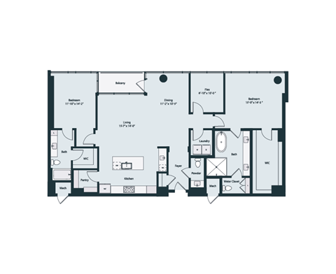 Floor plan for 2 beds, 2.5 baths, 1956 sqft
